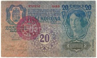 1913. 20K II. kiadás, piros "MAGYARORSZÁG" felülbélyegzéssel, "1080 872636" T:F Adamo K17B