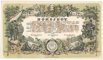 Debrecen 1889. "A debreczeni 1848/49-ki honvéd-egylet elaggott, munkaképtelenné vált tagjai segélyezésére" sorsjegy 20kr értékben, "9878" sorszámmal T:AU / Hungary / Debrecen 1889. "To help the members of the 1848/49 Veterans' Association in Debrecen who became obsolete and incapacitated for work" lottery ticket in 20 Kreuzer value, with "9878" serial number C:AU