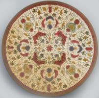 Réz dísztál, kézzel festett zománc festékkel d: 21 cm