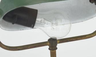 cca 1930 Banklámpa, zománcozott fém búrával, réz vázzal m: 45 cm, sz: 24 cm