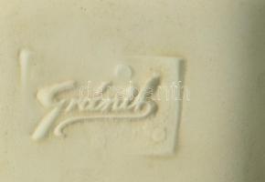 Gránit porcelán postás kisfiú figura, kézzel festett, jelzett, kis kopásnyomokkal, m: 16,5 cm