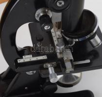 Revue mikroszkóp, tartozékokkal, eredeti fa dobozában 31 cm