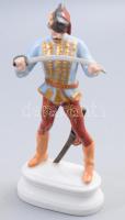 Herendi Hadik huszár, tervező: Kisfaludy Strobl Alajos. Színesen festett porcelán. Kopott. Jelzett (2. oszt.), m: 23 cm