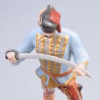 Herendi Hadik huszár, tervező: Kisfaludy Strobl Alajos. Színesen festett porcelán. Kopott. Jelzett (...