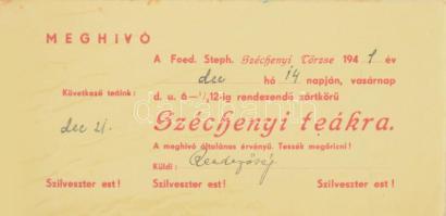 1941 Meghívó Széchenyi teákra, 7x15 cm
