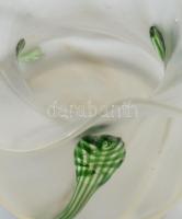 cca 1900 Kralik art nouveau kisváza, savmaratott hutaüveg, plasztikus díszítéssel, jelzés nélkül, m:...