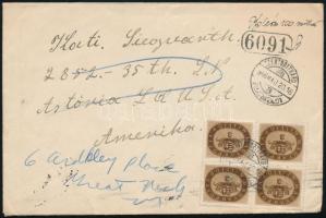 1946 (16. díjszabás) Levél Szentgotthárdról az USA-ba, ott továbbküldve, 16 x 3 millió pengő bélyeges + 100 millió P készpénzes bérmentesítéssel / Cover to USA, redirected, with 16 x 3 million P franking + 100 million P cash franking