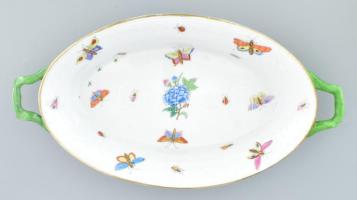 Herendi Viktória mintás tál. Jelzett, restaurált, rózsákon pattogzással, 33x17 cm