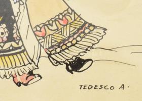 Tedesco Anna (1903-1969): Matyó fiúk. Akvarell, ceruza, papír, jelzett 14x18 cm Üvegezett keretben