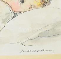 Tedesco Anna (1903-1969): Fekvő baba. Akvarell, ceruza, papír, jelzett 18x27 cm Üvegezett keretben