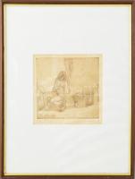 Gaál Domonkos (1940-2009): Ülő akt. Rézkarc. papír, jelzett 15x14 cm Üvegezett keretben