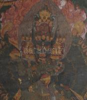 Thangka, Yamantaka és Vajraventali ábrázolással. Tibet vagy Kína, cca 1900, kézzel festett, kopással...