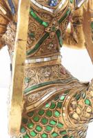 Keleti istenség fa szobra. Kinnara. Faragott és festett fa, applikációkkal, Thaiföld, cca 20. sz. el...