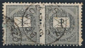 1889 1kr pár, a jobb oldali bélyeg szélesebb / pair, stamp on the right much wider "BOLDOGASSZONY"