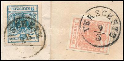 3kr MP IIIb on cover from "VERSCHETZ" to Temesvár + 9kr MP type IIIa on cover. Signed and ...