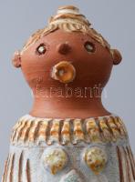 Kiss Roóz Ilona (1920-2010): Női figura, mázas kerámia, kézzel festett, jelzett, hibátlan, m: 27 cm ...