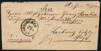 ~1860 Unpaid cover with 12kr postage due stamp "FÜNFKIRCHEN" - "LEIPNIK", ~1860 12kr portós levél "FÜNFKIRCHEN" - "LEIPNIK"