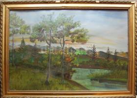 cca 1910 Jelzés nélkül: Vidéki táj olaj-farost, keretben 58x79 cm