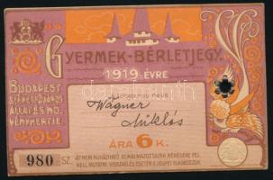 1919 Budapest Székesfőváros Állat- és Növénykertje, Gyermek-bérletjegy az 1919. évre, fényképes