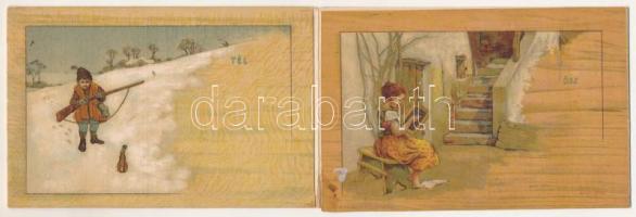 cca 1905 ,,Az Ujság" leporellószerűen kihajtható zsebnaptára, a négy évszakot megjelenítő színe...