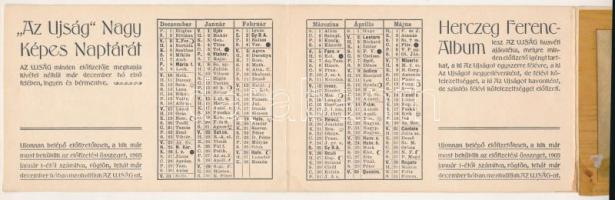 cca 1905 ,,Az Ujság" leporellószerűen kihajtható zsebnaptára, a négy évszakot megjelenítő színe...