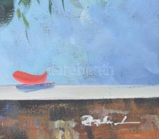 Olvashatatlan jelzéssel: Csendélet. Olaj, farost. 52,5x63 cm. Dekoratív fakeretben