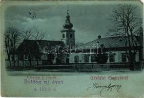 1906 Enyicke, Abaúj-Enyiczke, Haniska (pri Kosiciach); Római katolikus templom és parókia. Nyulászi Béla kiadása / Catholic church and parish (vágott / cut)