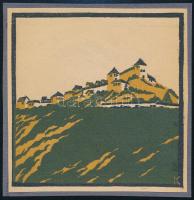 Kós Károly (1883-1977): Vár. Linómetszet, papír, jelzett a dúcon, kartonra kasírozva, körbevágott, 11x11 cm