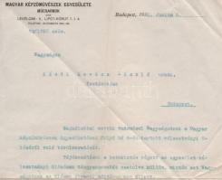1930 Magyar Képzőművészek Egyesülete levele Kézdi-Kovács László (1864-1942) festőművész, műkritikush...