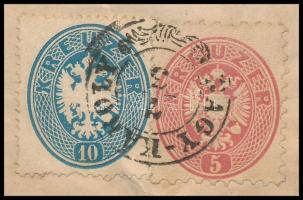 1865 Levél 1863 10kr + 1864 5kr vegye bérmentesítéssel "NAGY-KÁROLY" - "PEST / Abend&...
