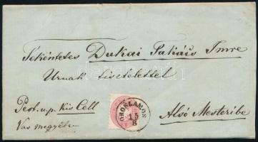 5kr on domestic cover "OROŠLAMOS" - "KIS-CZELL" - Alsó Mesteri, 5kr látványos levél "OROŠLAMOS" - "KIS-CZELL" - Alsó Mesteri