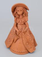 Fábián Zója (1949-2004): Lányka. Engóbozott kerámia, jelzett, 18, 23 cm