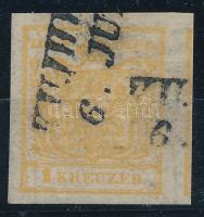 1kr ochre HP I b printed on both sided "V. UJHELY"Certificate: Strakosch 1kr okkersárga HP...