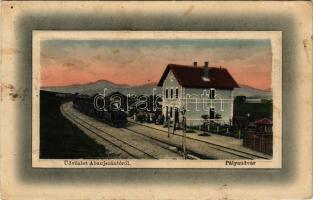 1912 Abaújszántó, Pályaudvar, vasútállomás, gőzmozdony, vonat. "Ideal" W.L. Bp. 5568. Span Ignác kiadása (apró lyuk / tiny pinhole)