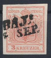 3kr tomato red MP I b "BAJA" Gravurtype 1-1 Certificate: Ferchenbauer, 3kr paradicsom piros MP I b Certificate: Ferchenbauer