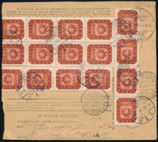 1946 (19. díjszabás) Szállítólevél 20 db Milpengős bélyeggel bérmentesítve "PESTSZENTLŐRINC&quo...