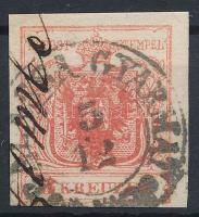 3kr sötét paradicsom piros MP I b Certificate: Strakosch, 3kr dark tomato red MP I b "OKUČANE" Gravurtype 2-2 Certificate: Strakosch
