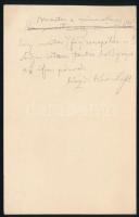 1906 Kézdi-Kovács László (1864-1942) festőművész, műkritikus autográf sorai Both Menyhért festő és Baghy Erzsi esküvői meghívójának hátoldalán, autográf aláírásával