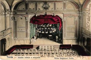 1909 Torda, Turda; Színház, belső a színpaddal. Borza Zsigmond kiadása / theatre, interior with the stage (EK)