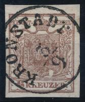 6kr világosbarna HP I b nagy lemezhibával Certificate: Strakosch, 6kr light brown HP I b with plate flaws "KRONSTADT" Certificate: Strakosch