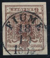 6kr gesztenyebarna HP III látványos lemezhiba Certificate: Strakosch, 6kr chestnut brown HP III with plate flaw "FIUME / 1853" Certificate: Strakosch