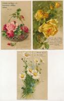 7 db RÉGI (1905 előtti) Catharina Klein virágos litho művészlap, zsoltárokkal / 7 pre-1905 litho flo...
