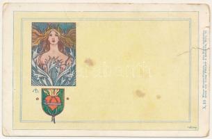 X/10. Wiener Künstler-Postkarte. Druck und Verlag Philipp &amp; Kramer / Lady with heart art postcard. Art Nouveau s: Maximilien Lenz (szakadás / tear)