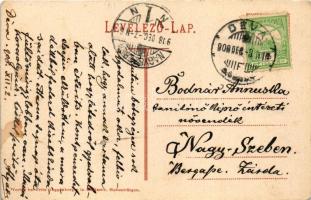 1908 Medgyes, Mediasch, Medias; Nagy piac, üzletek. Fritz Guggenberger kiadása / market square, shop...