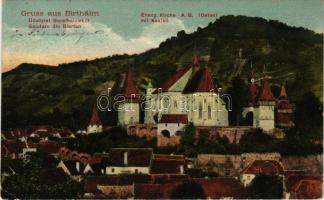 1909 Berethalom, Birthälm, Biertan; Evang. Kirche A.B. (Osten) mit Kastell / Evangélikus vártemplom. Johann Werner kiadása / Lutheran castle church (gyűrődések / creases)