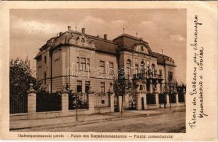 1916 Nagyszeben, Hermannstadt, Sibiu; Palatul comandantului / Hadtestparancsnoki palota. Jos. Drotleff / Palais des Korpskommandaten / K.u.k. army headquarters (ázott sarkak / wet corners)