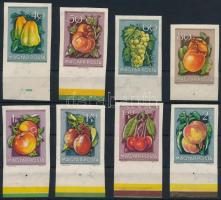 1954 Gyümölcsök I. vágott ívszéli sor, 5 értéken ívszéli festékcsíkok / Mi 1387-1394 imperforated margin set