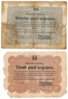1849. 15kr "Kossuth bankó" + 30kr "Kossuth bankó" T:G, anyaghiány, folt
Adamo G...
