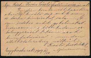 1909 Nagybecskerek, Grünbaum Vilmos torontáli szőnyegek és háziiparcikkek kereskedőjének autográf sorai Kézdi-Kovács László (1864-1942) festőművész, műkritikushoz saját üzletét fotón megörökítő levelezőlapon, apró szakadással.