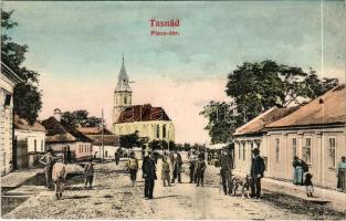 1906 Tasnád, Piac tér, templom. Löwinger L. kiadása / market square, church